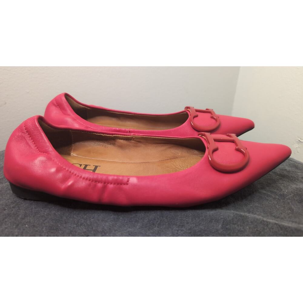 Carolina Herrera Red Leather Ballet Flats CH Logo Designer Shoes 7.5 - Picture 3 of 8
